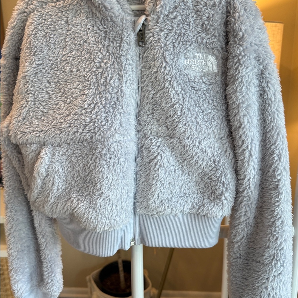 Girls The North Face Light Gray Plush Zip Hoodie